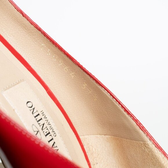 Valentino Garavani Couture Patent Leather Pumps Bow Peep Toe Kitten Heel EU 37.5 - Picture 8 of 14